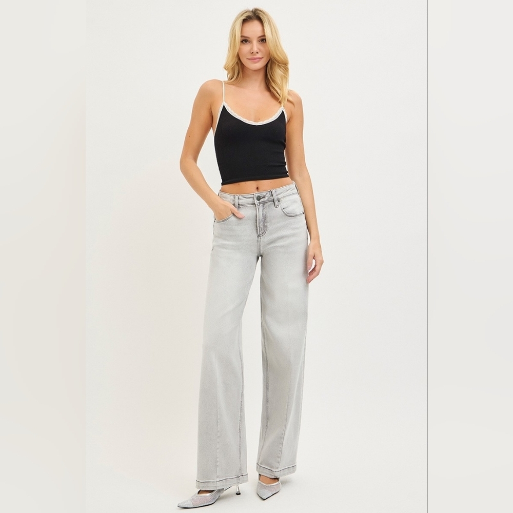 RISEN HR Baggy Jeans Light Gray Contrast Stitching Slouchy Relaxed Various NEW